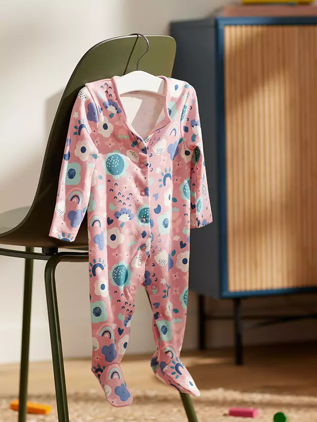 John Lewis & Partners Baby Flowers Sleepsuit, Pink