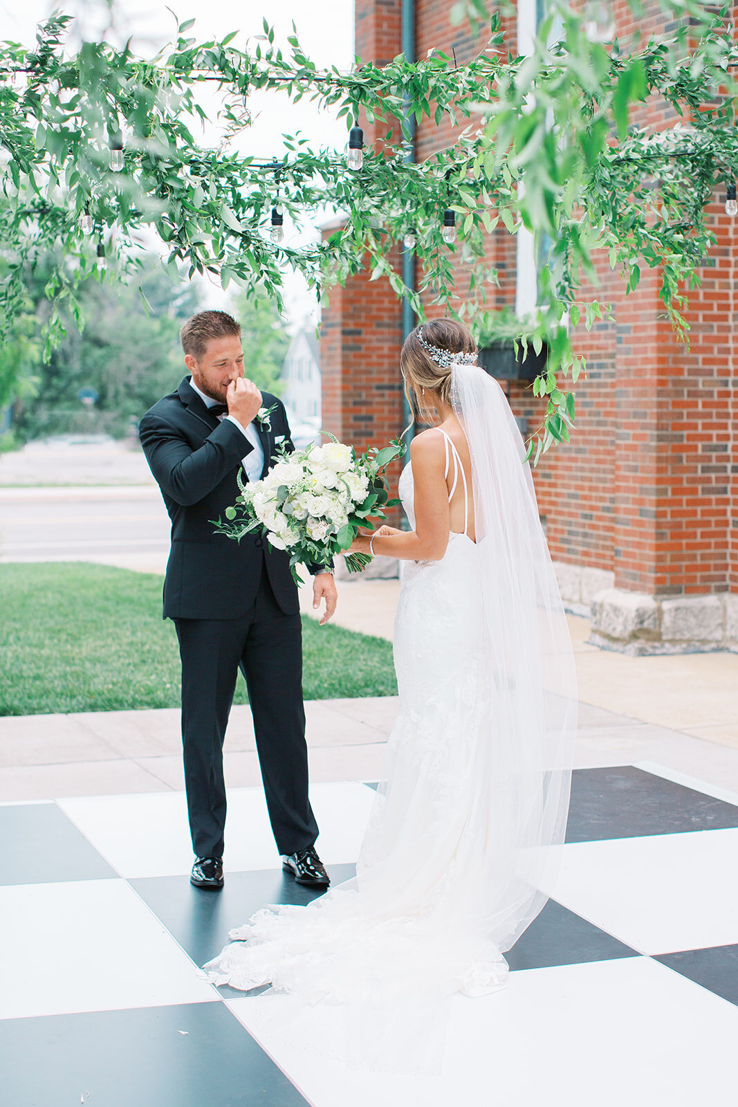 bride and groom first look