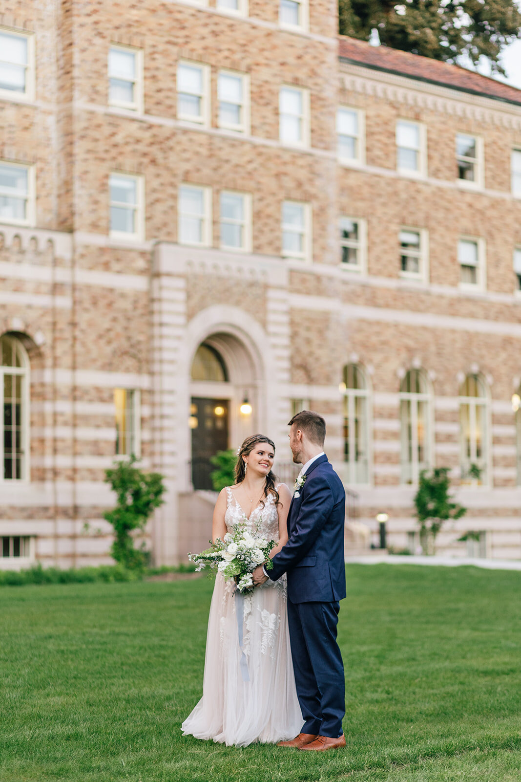 Bride and groom photos at the lodge at st edward state park wedding venue