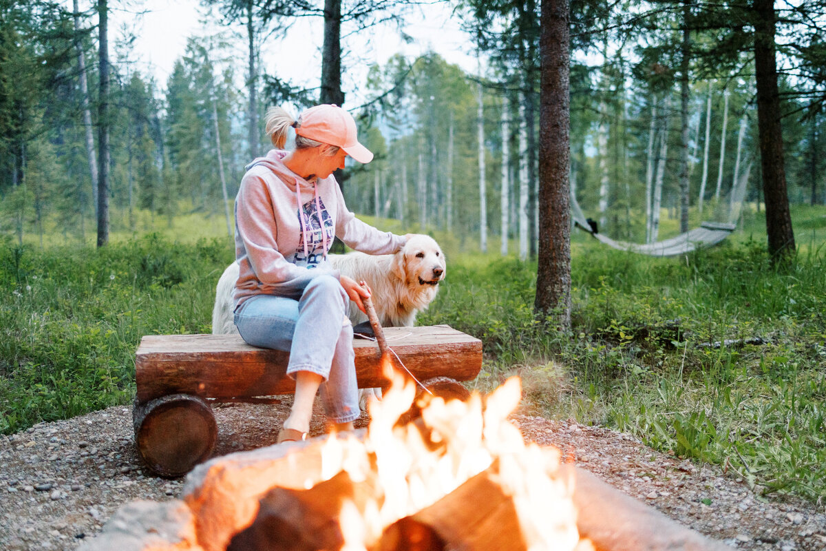 In the woods by the fire