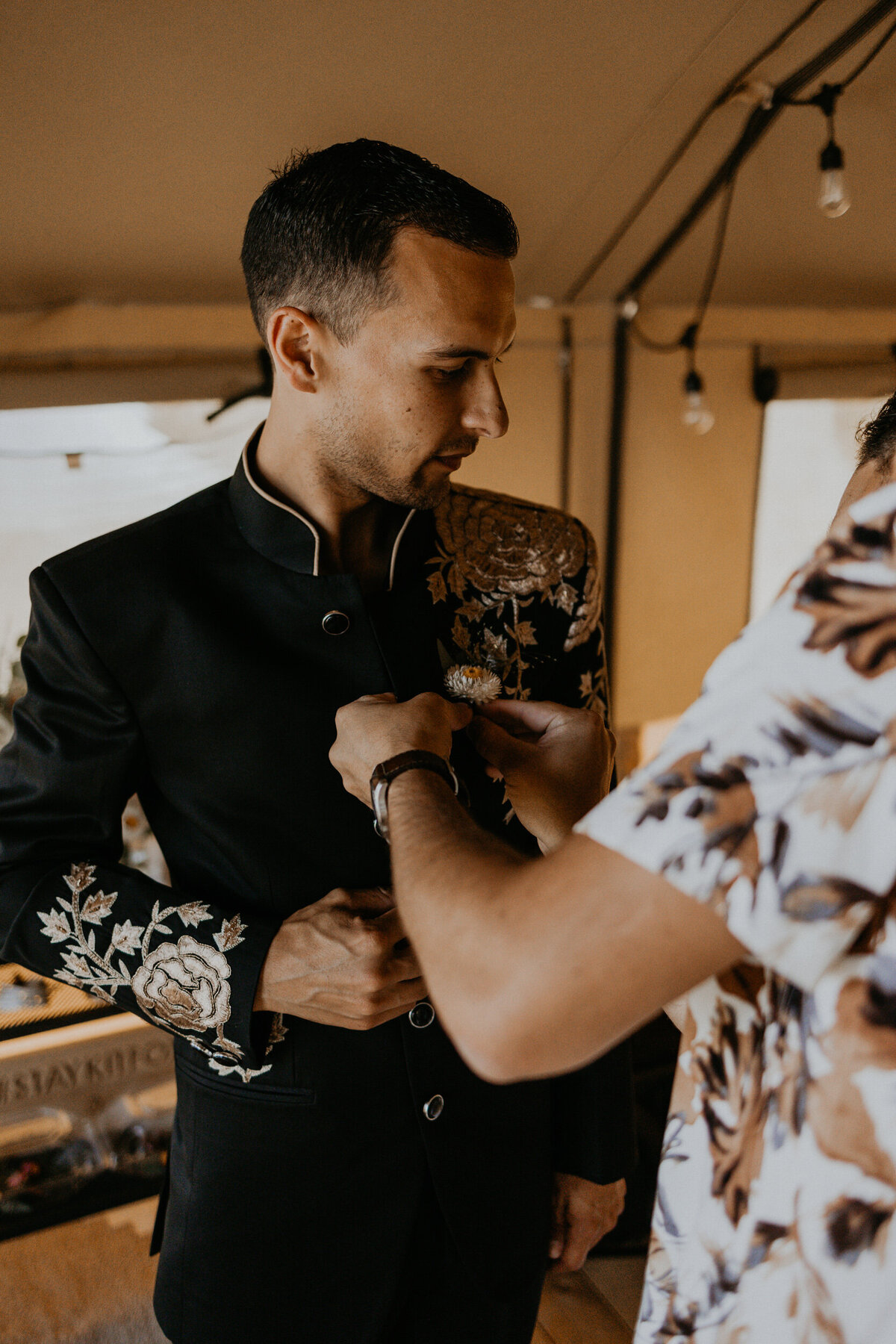 wedding party getting ready with groom