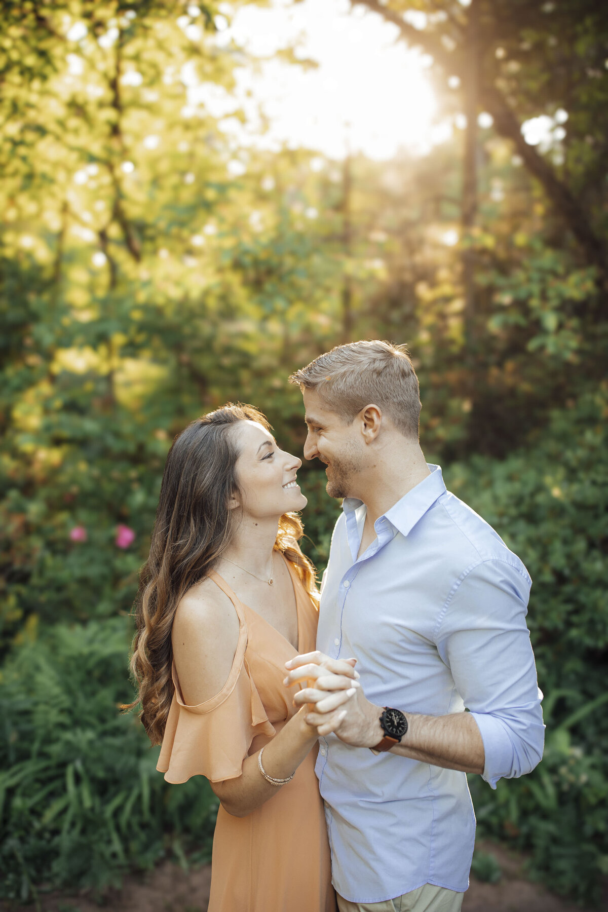 Couple during sunset photo at Sayen House and Gardens in Hamilton Township Mercer County New Jersey