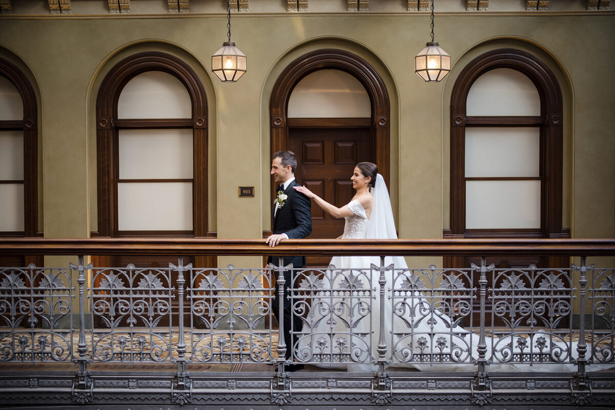 A first look in the atrium  at a Beekman Hotel wedding
