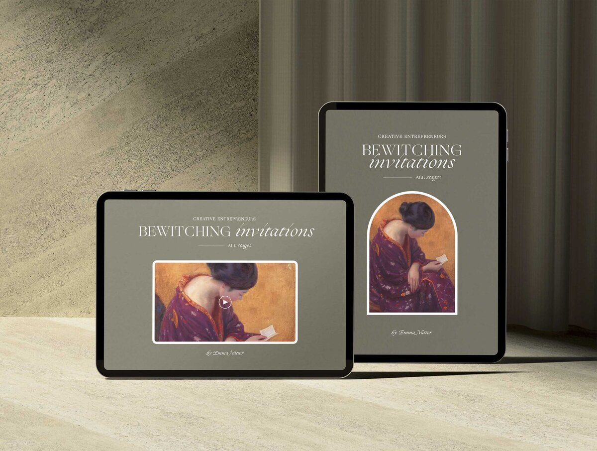 Mockup of the bewitching invitations, for all stages. Two tablet devices on a stone background