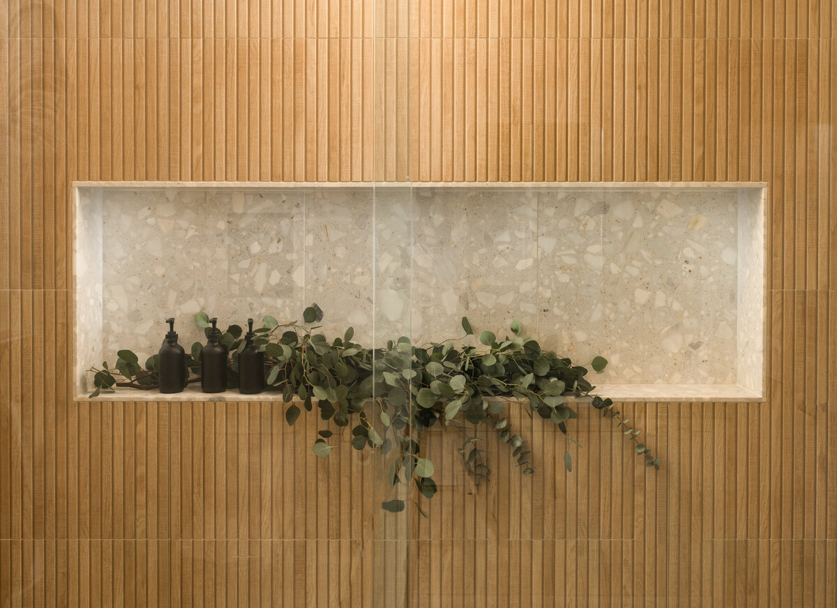shower niche wood look large format tile ann sacks terrazzo tile