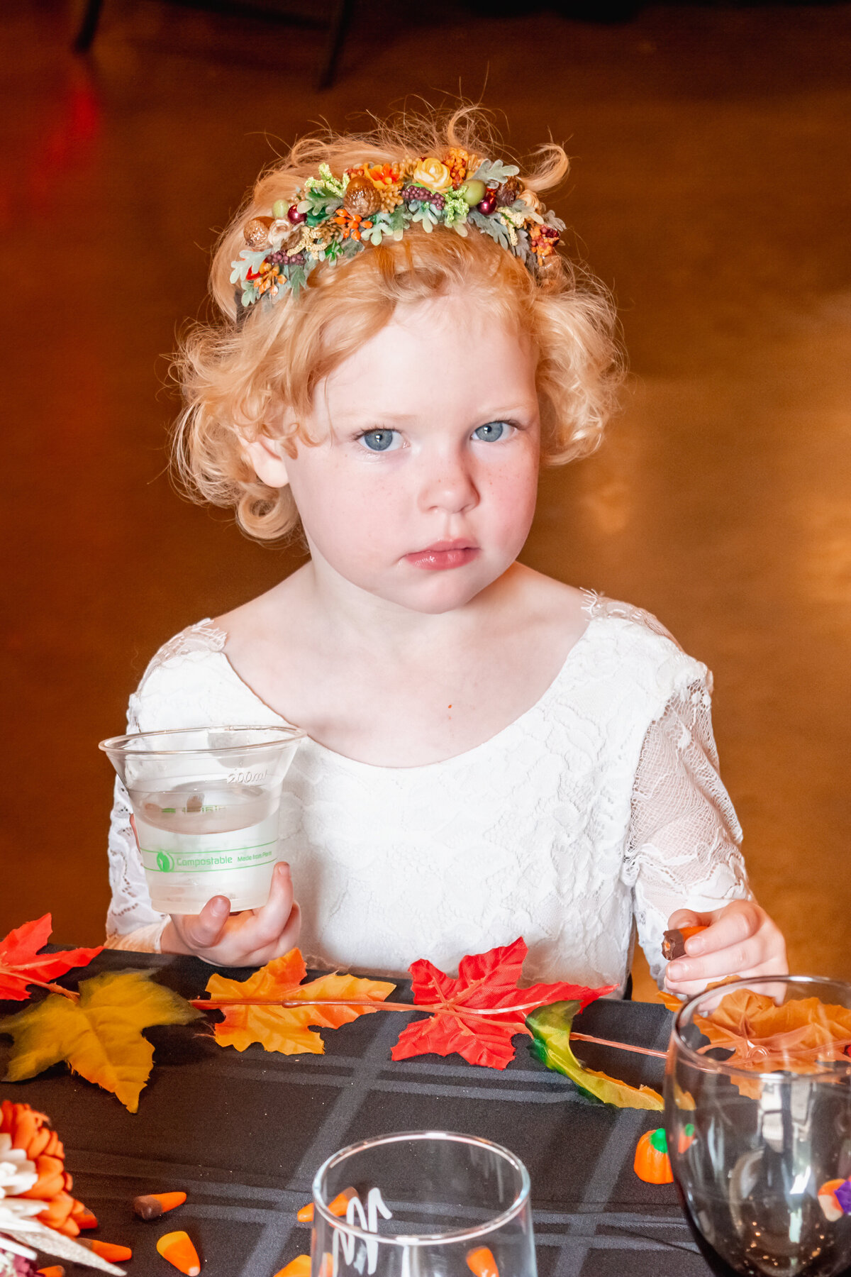 Portrait of a flower girl at a Halloween wedding  in San Francisco