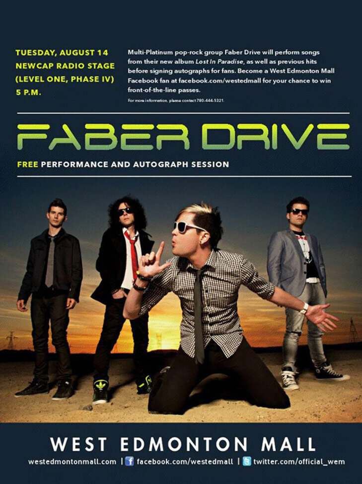 Tour Poster Band Faber Drive standing in desert at sunset lead singer on knees in foreground