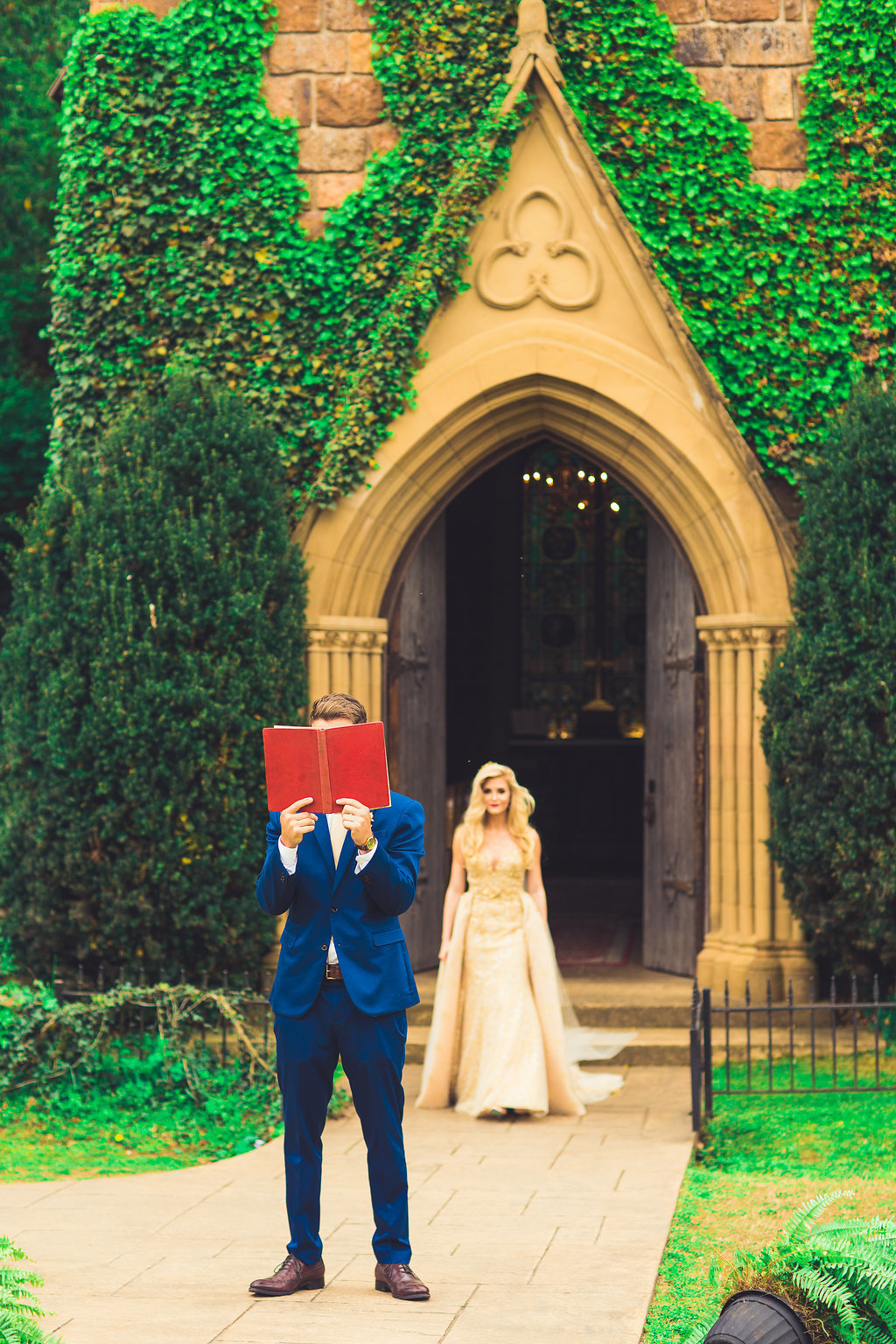 Wedding Photograph Of Groom in Blue Suit and Bride in Dress Los Angeles