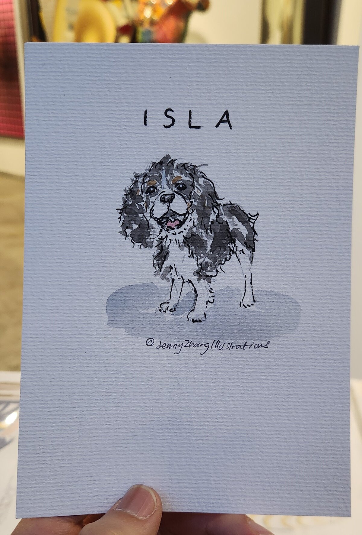 Dog portrait drawn live at a luxury store brand activation by Toronto live artist Jenny Zhang