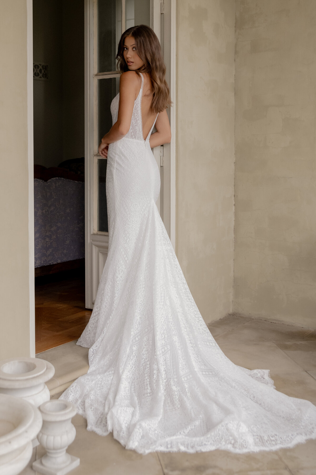 Back of boho wedding dress