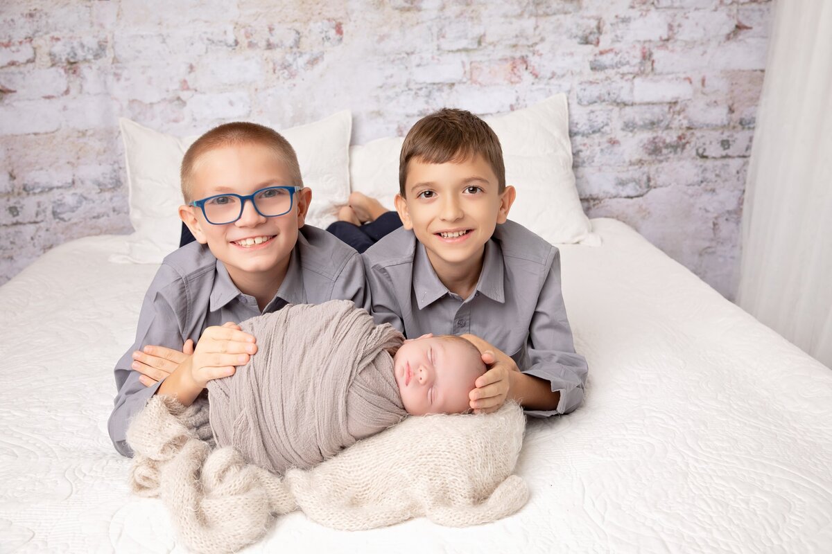 Studio Lifestyle Newborn Family Photography | Big Brothers + Baby Boy