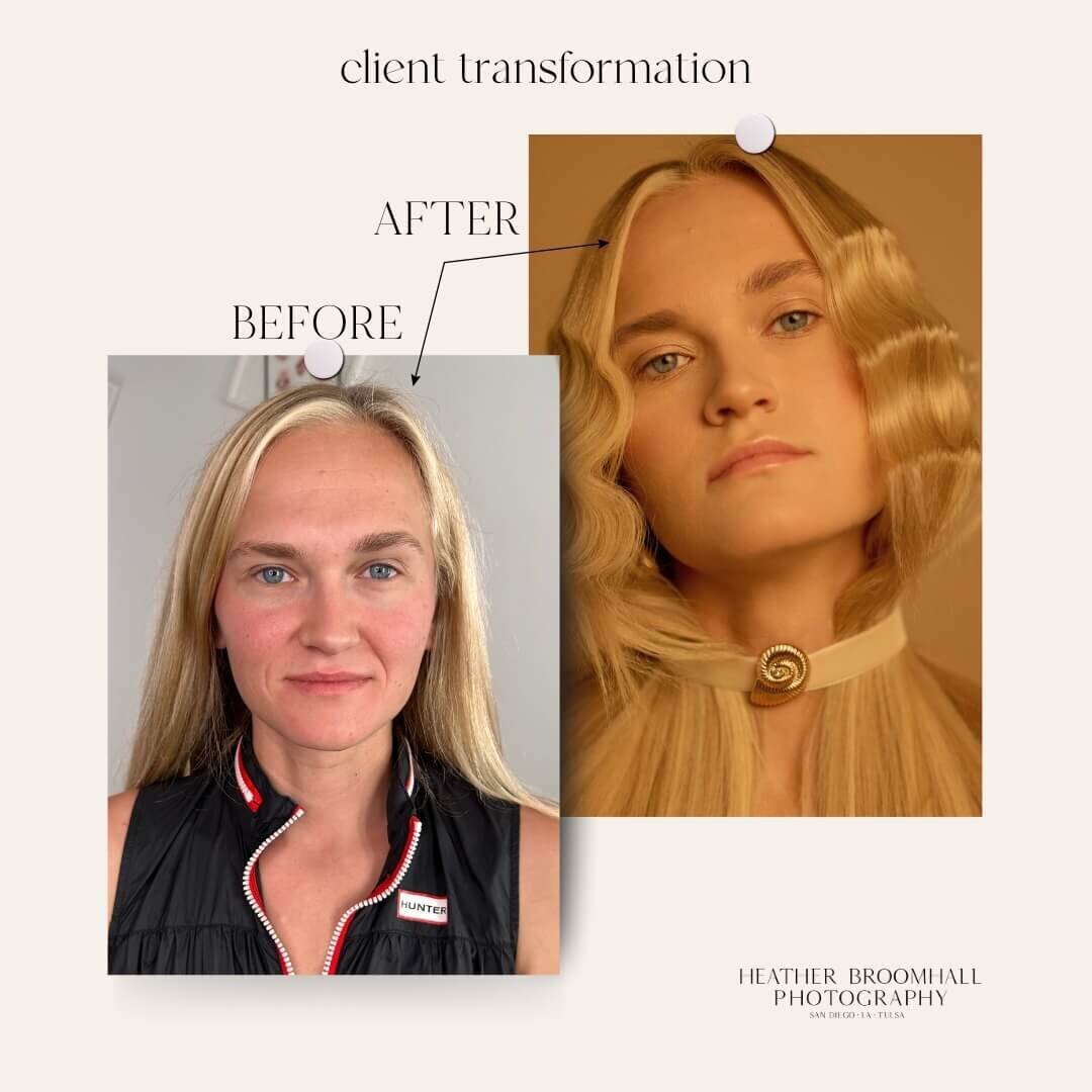 collage of a before and after creative model portfolio session before makeup and polished beauty image