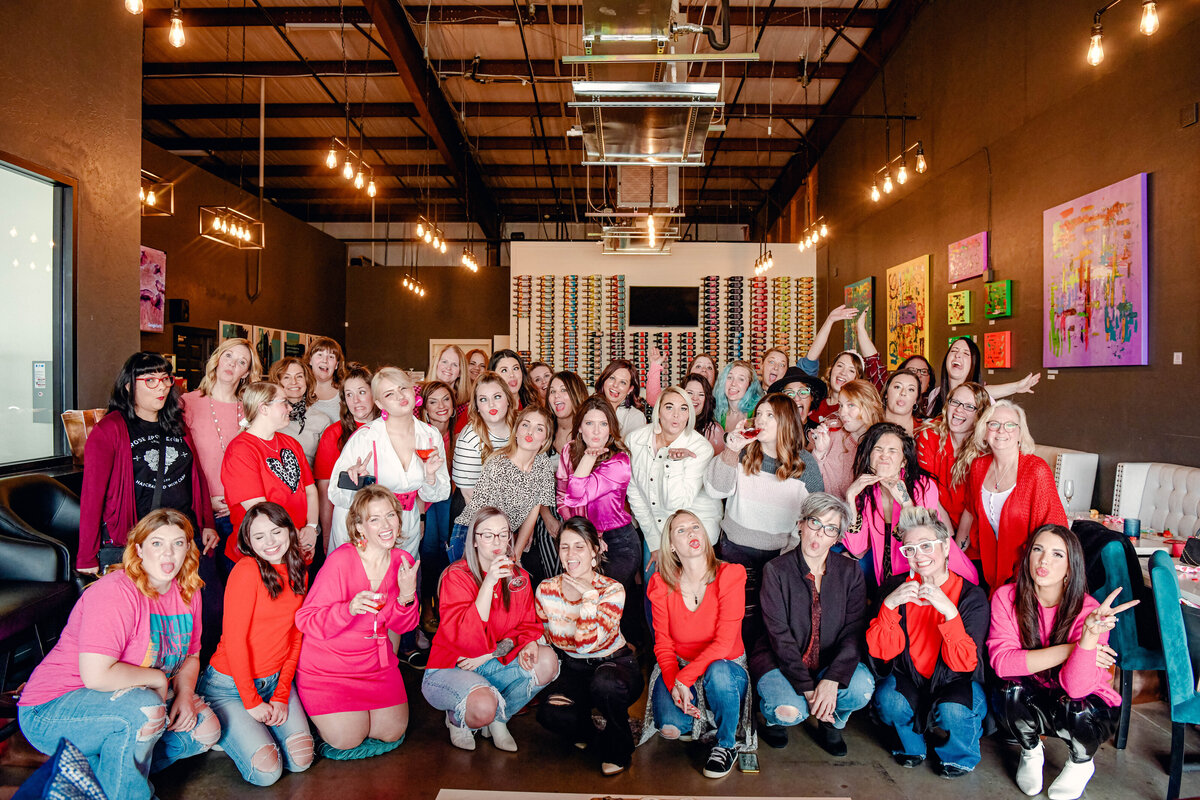 Group of women celebrating galentine's day at Water's Edge Winery in Moore, Oklahoma.