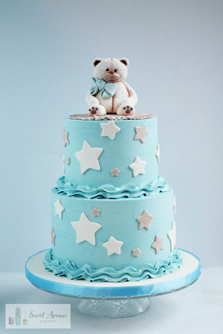 stars teddy bear baby shower cake