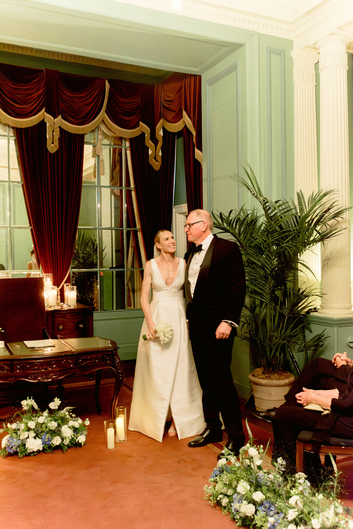 Bride and Groom in Wedding ceremony room in Gleneagles.  Image by Scotland wedding photographer, Jill Cherry Porter.