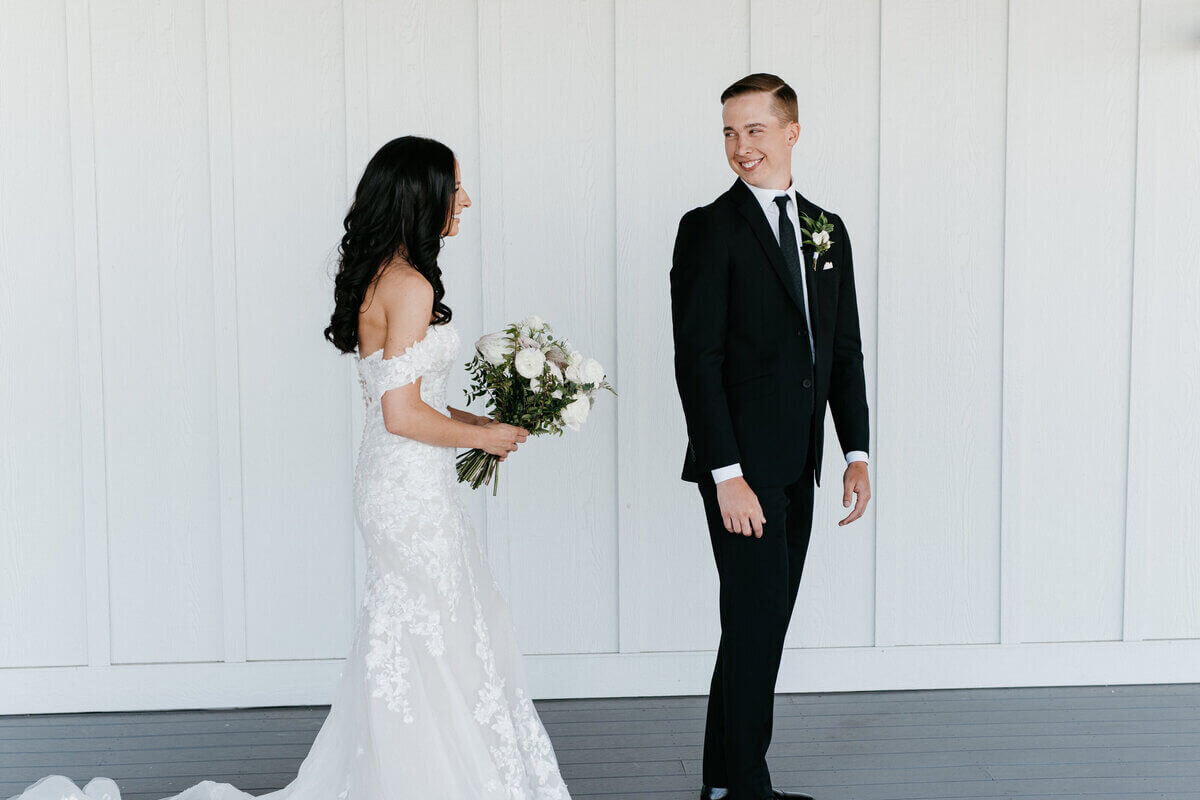 Groom looking at bride to show planning a wedding in chicago