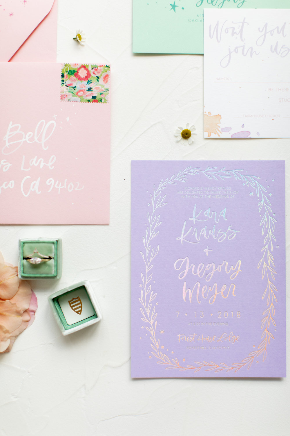 Lavender+mint+pink+wedding+invitations