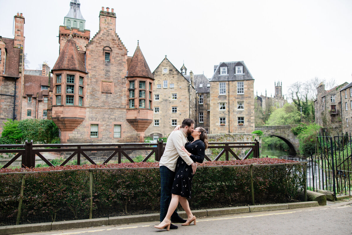 groom dips bride during their first look