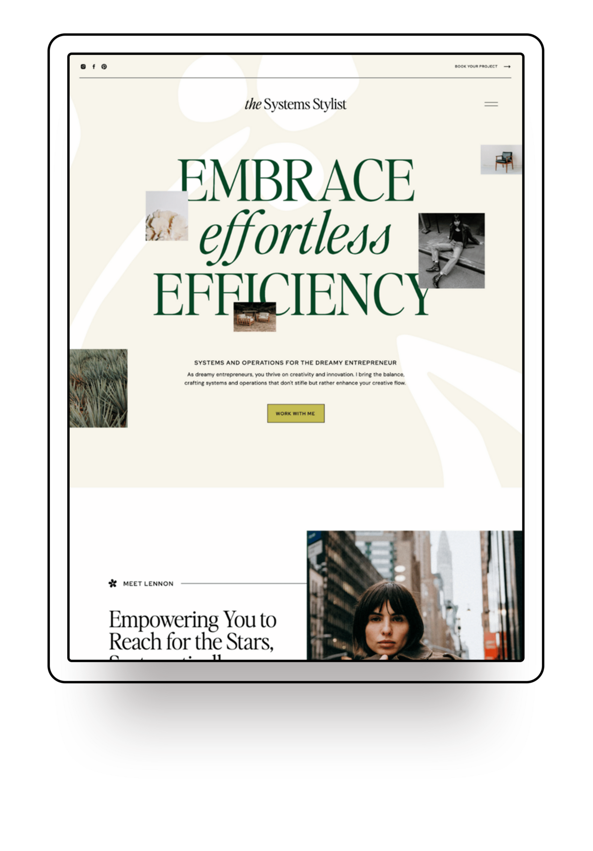 Showit Website template offered for template customisation services Palme Design Co