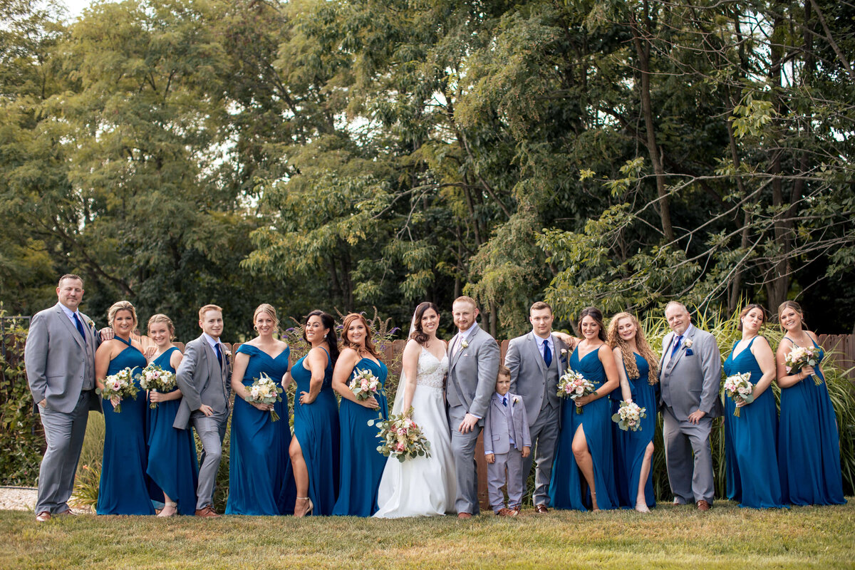Gray Groomsmen Suit & Blue  Bridesmaid Dresses