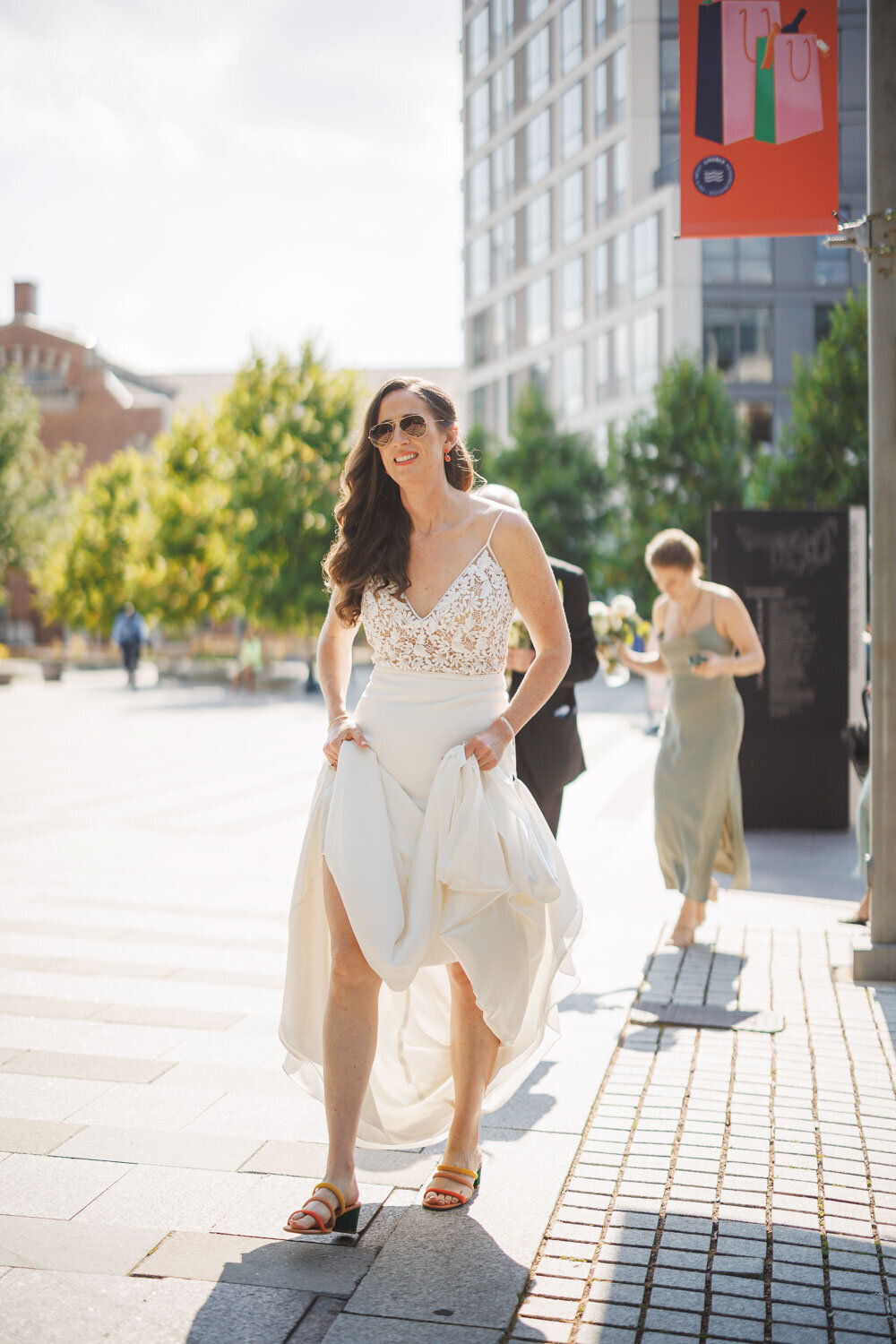 Bride walking outside of the venue