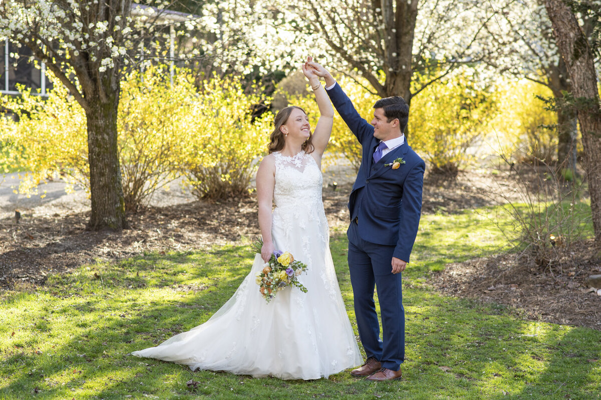 Couple dancing during spring wedding at Hawkesdene