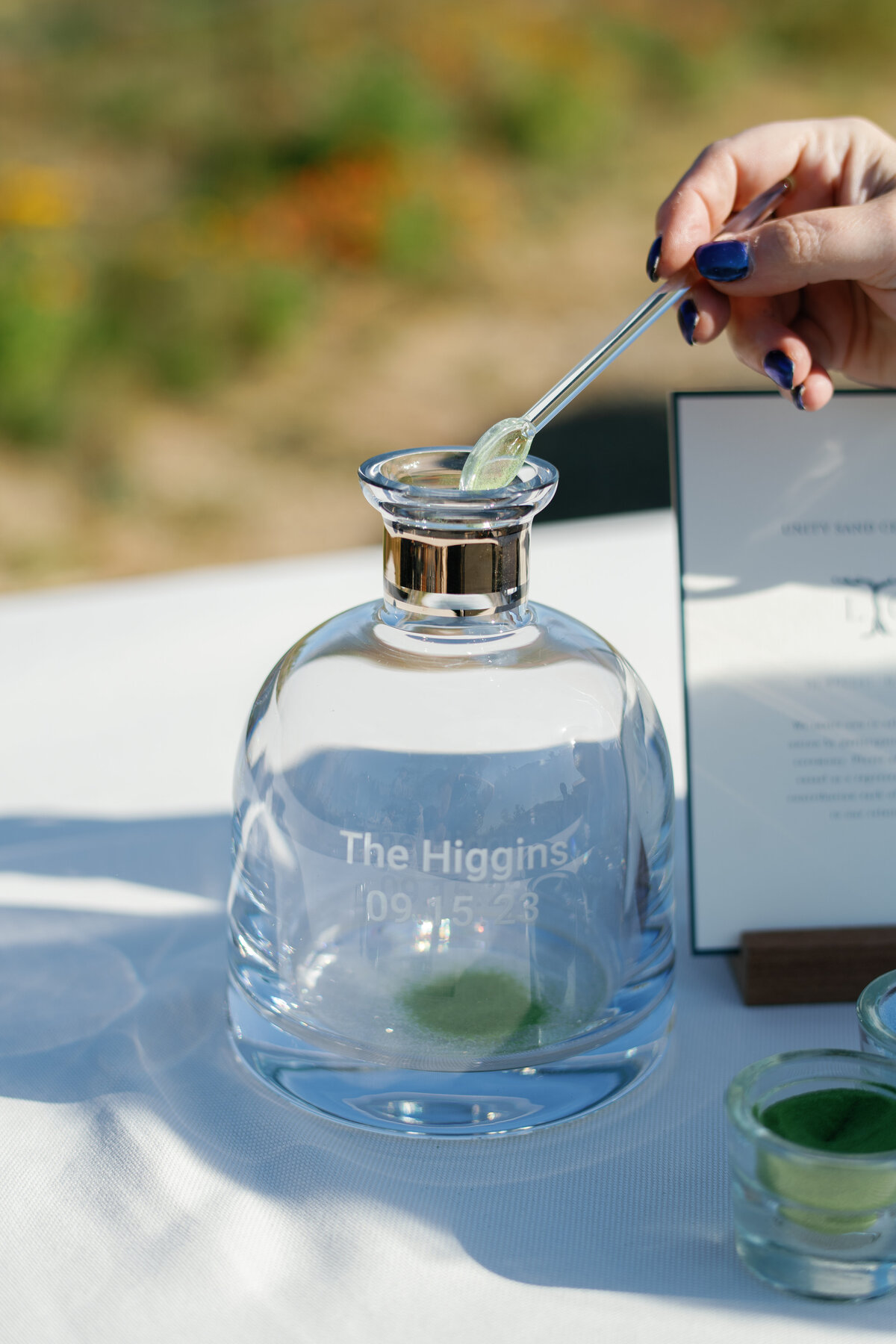 custom sand blending wedding ceremony bottle at destination wedding in napa valley