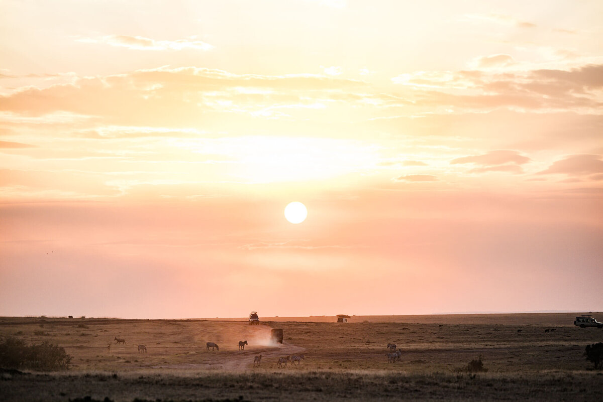 Sunset at the Maasai Mara National Reserve in Kenya Africa
