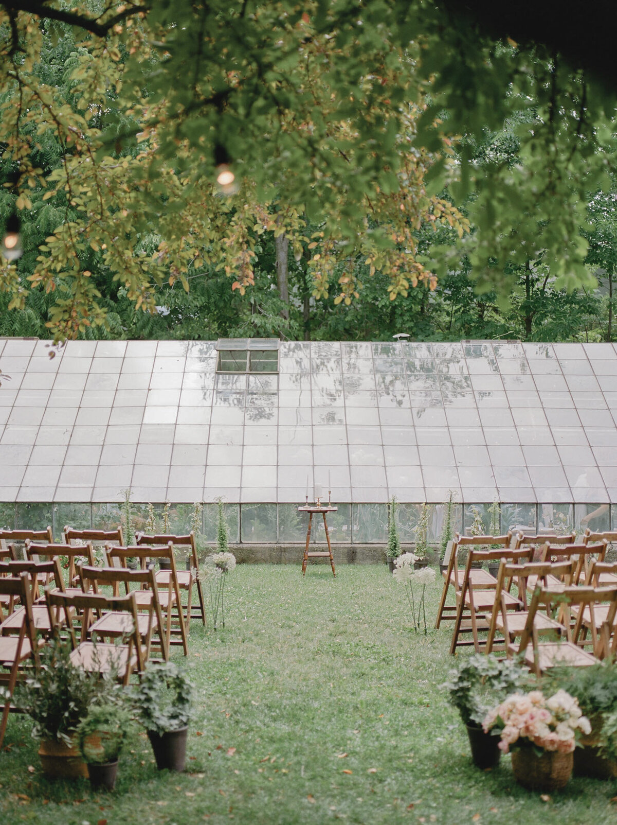 Glass House Community wedding ceremony design, garden wedding
