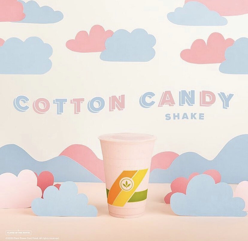 plant power fast food cotton candy milkshake promotional photography