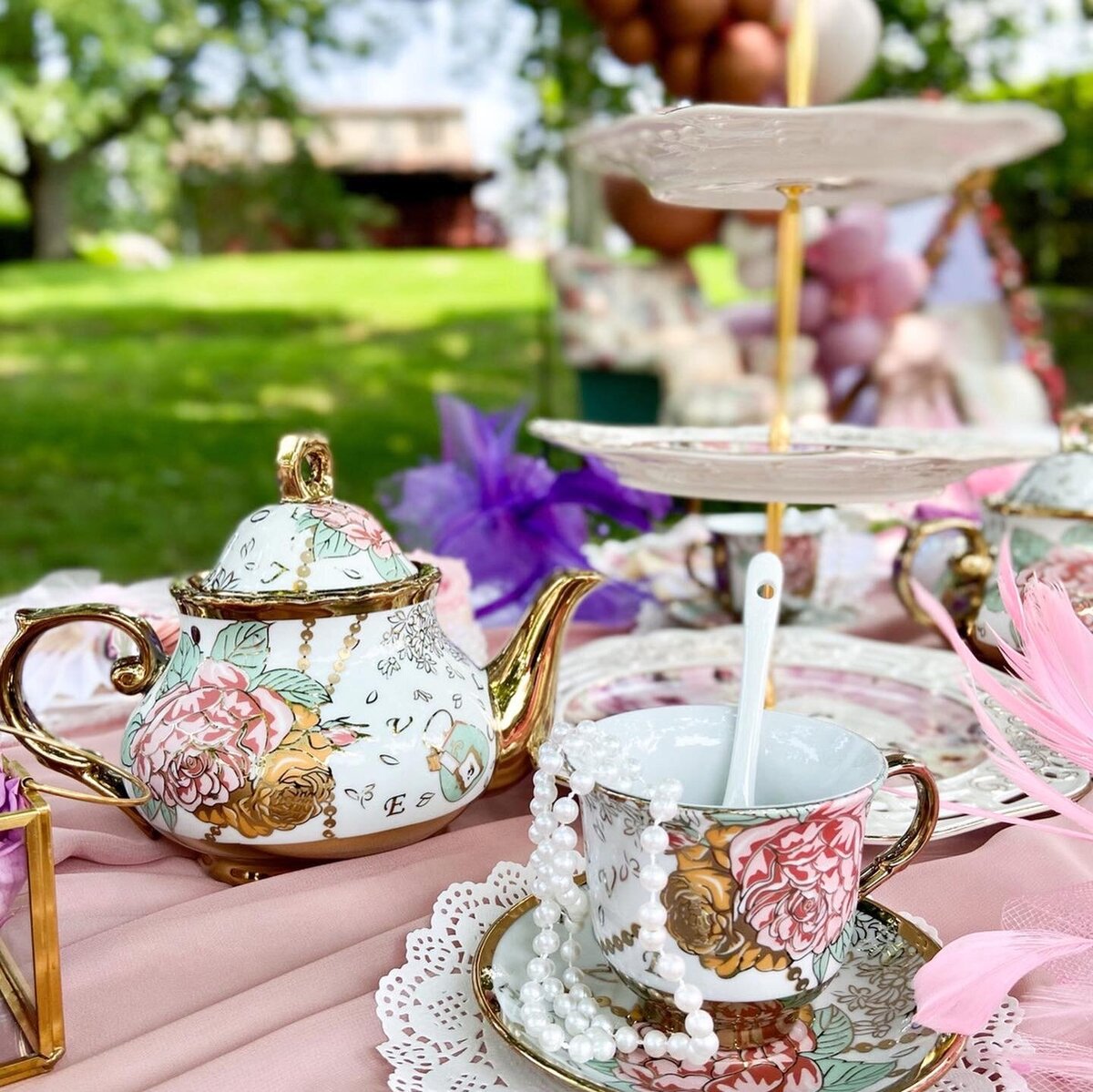 tea party picnic vintage glasses and teapot