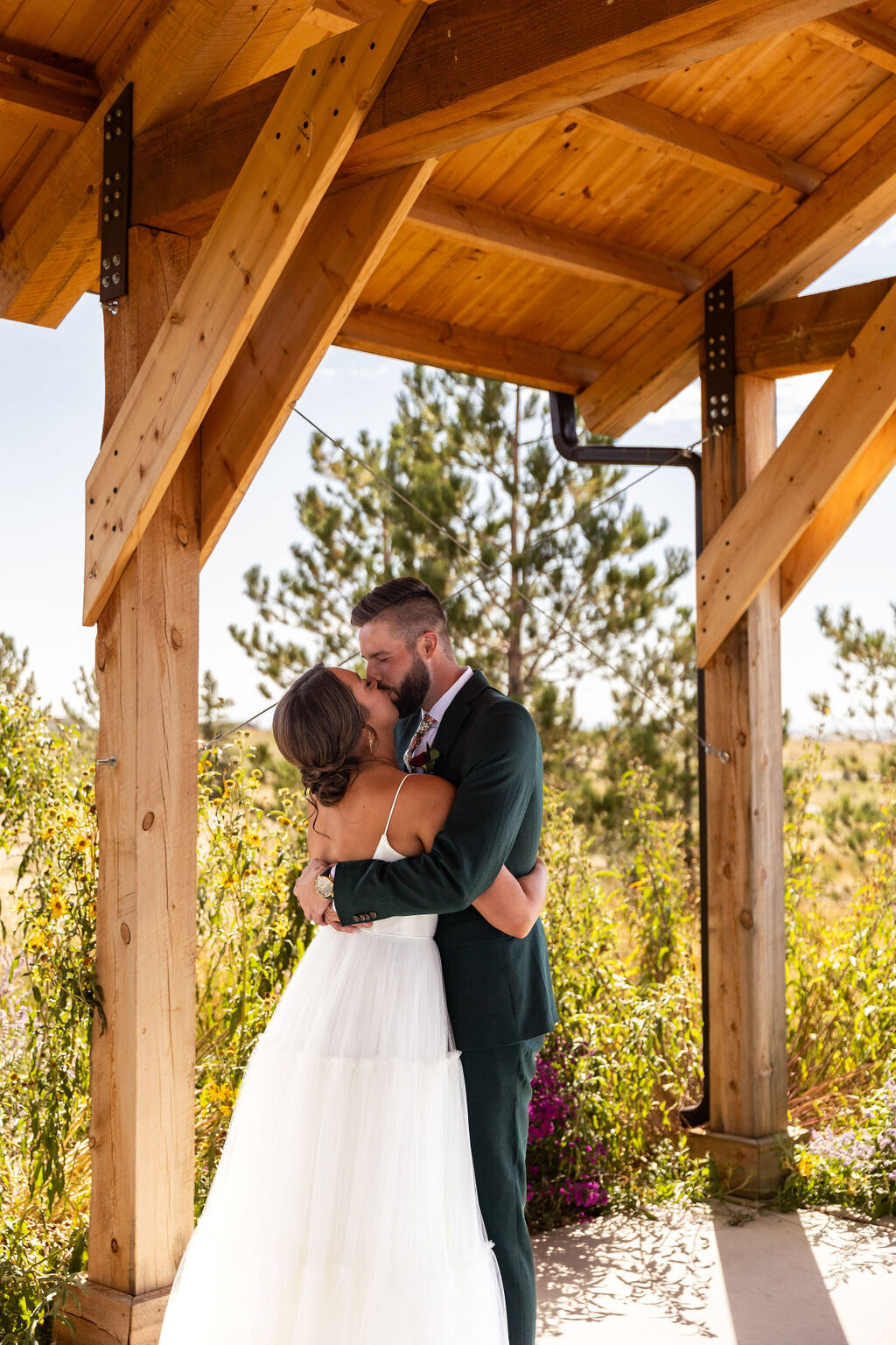 Bride and groom share their first look together in Colorado.