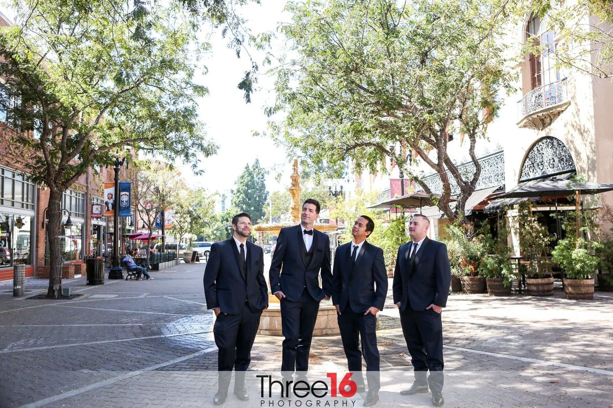 Groom and Groomsmen go for a walk in downtown Santa Ana