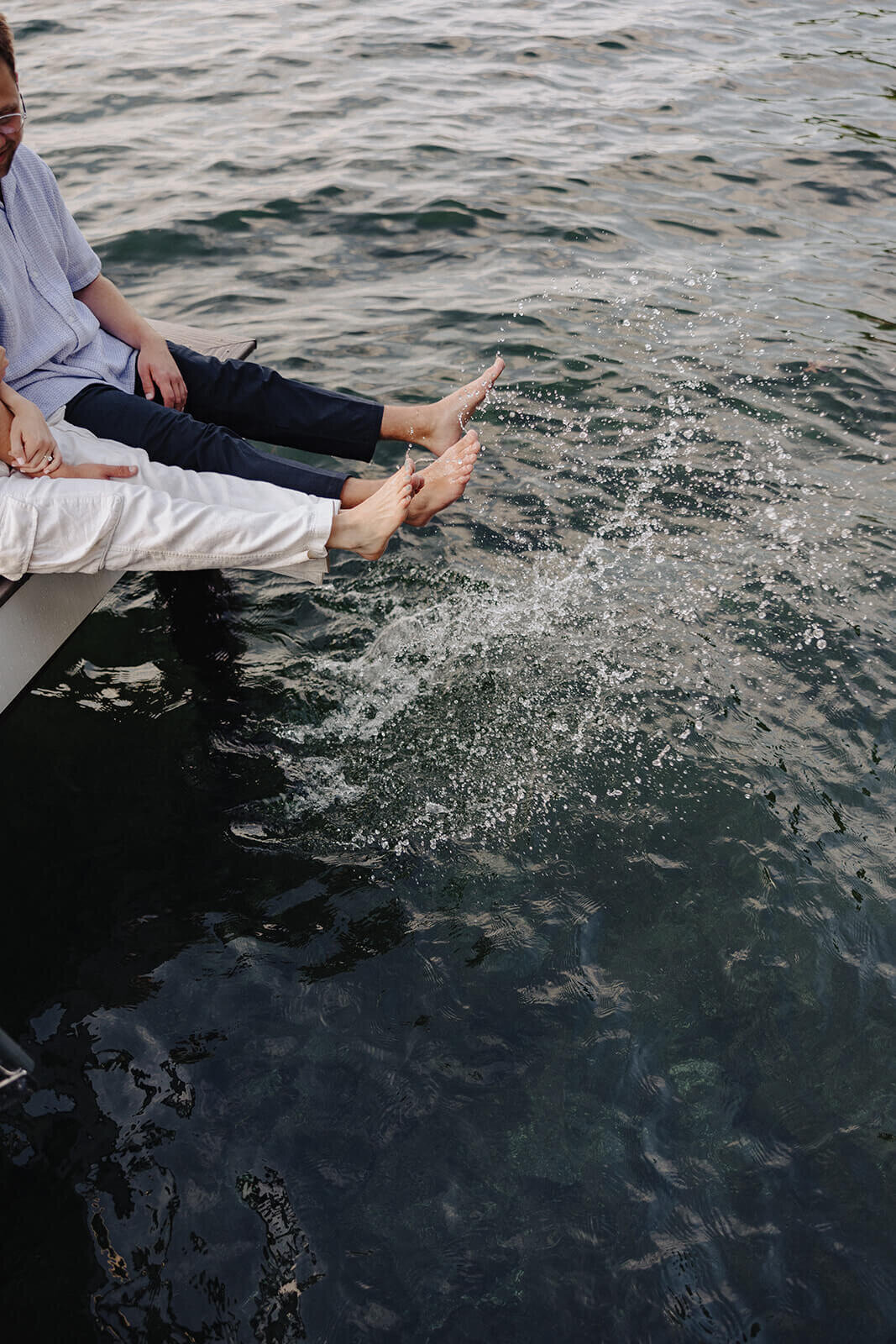 Legs dipped in and spraying water at Finger Lakes, NY Keula Lake