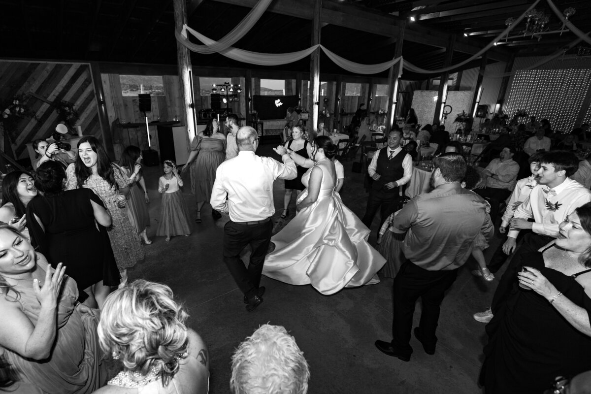 Shannon Lee, from Love Like Wild Photography, captures a lively wedding reception dance floor filled with guests celebrating.