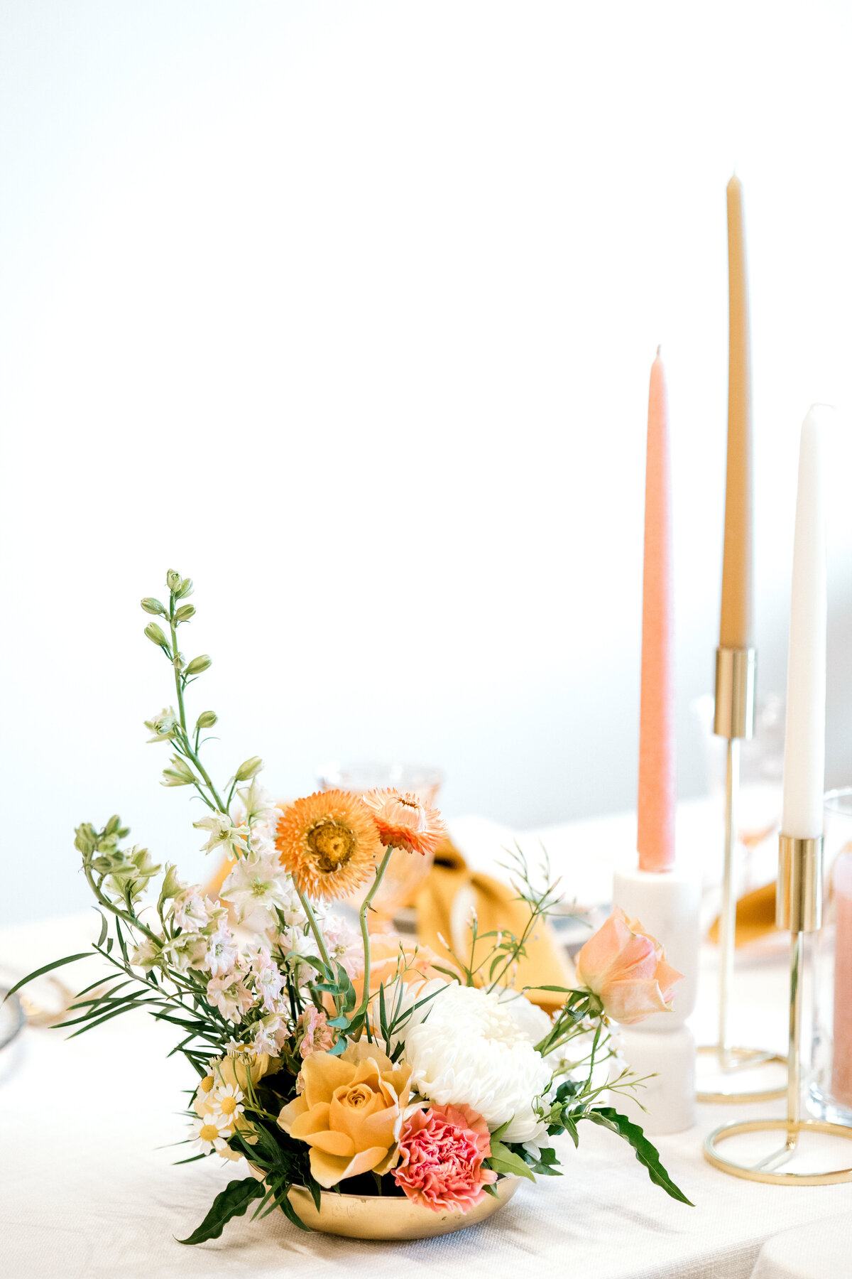 yellow and pink floral centerpiece, studio fleurette, colorful spring wedding, mn wedding florist