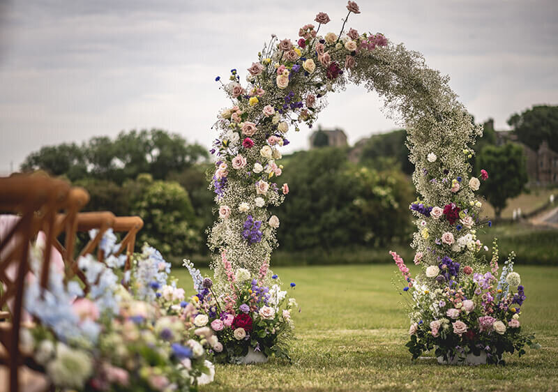 Stunning spring flower arch set in Yorkshire wedding venue