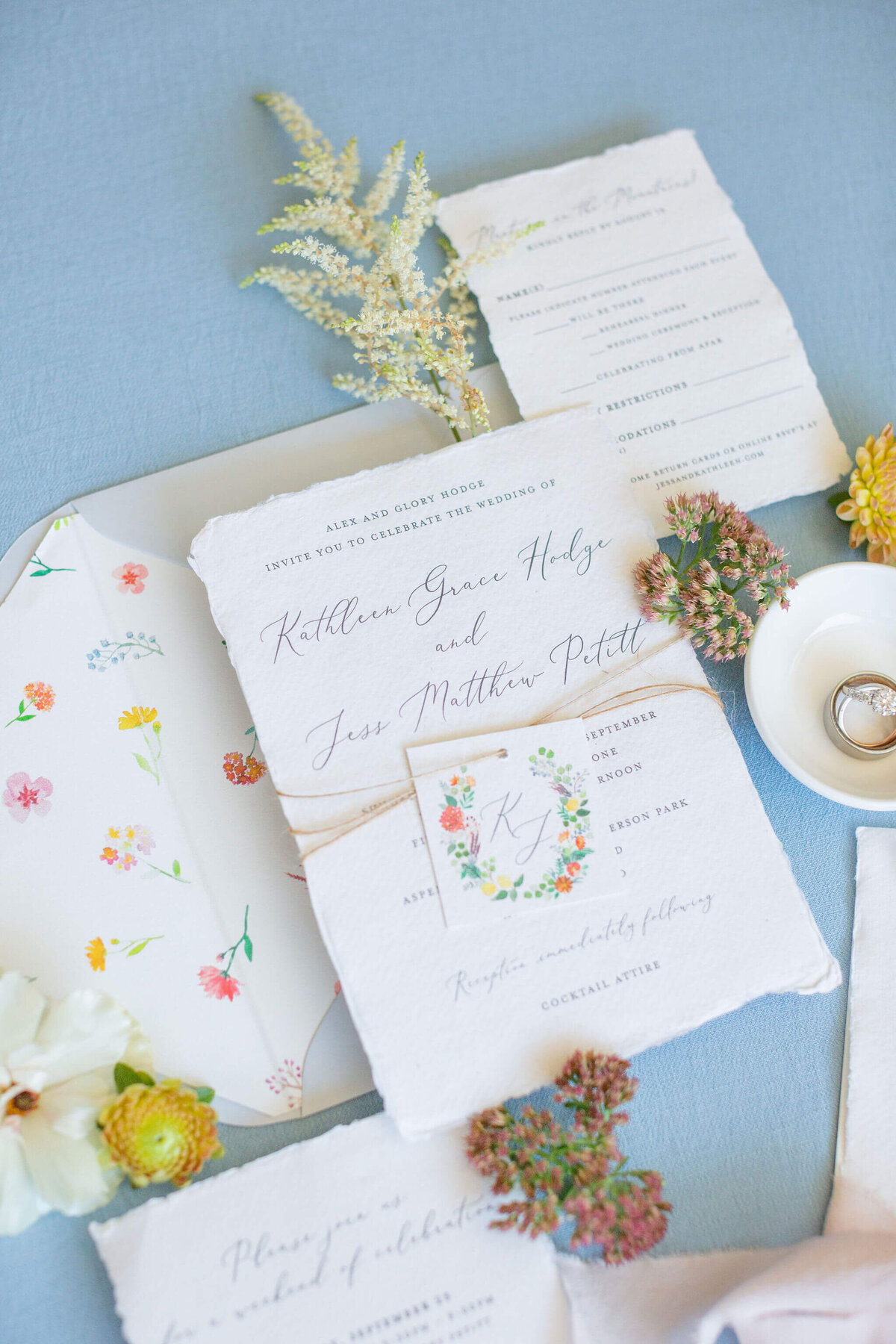 Wedding invitation on a blue background