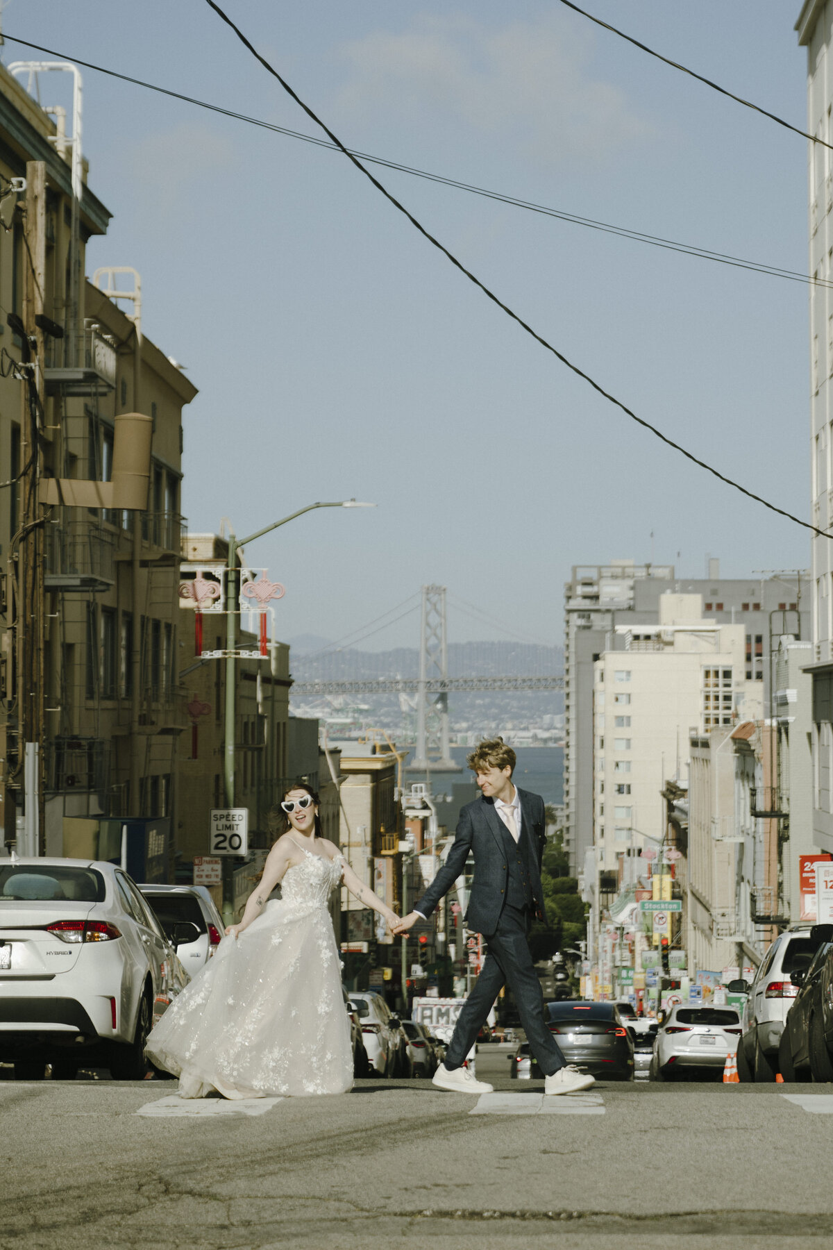 Bride and Groom in China Town in San Francisco, California
