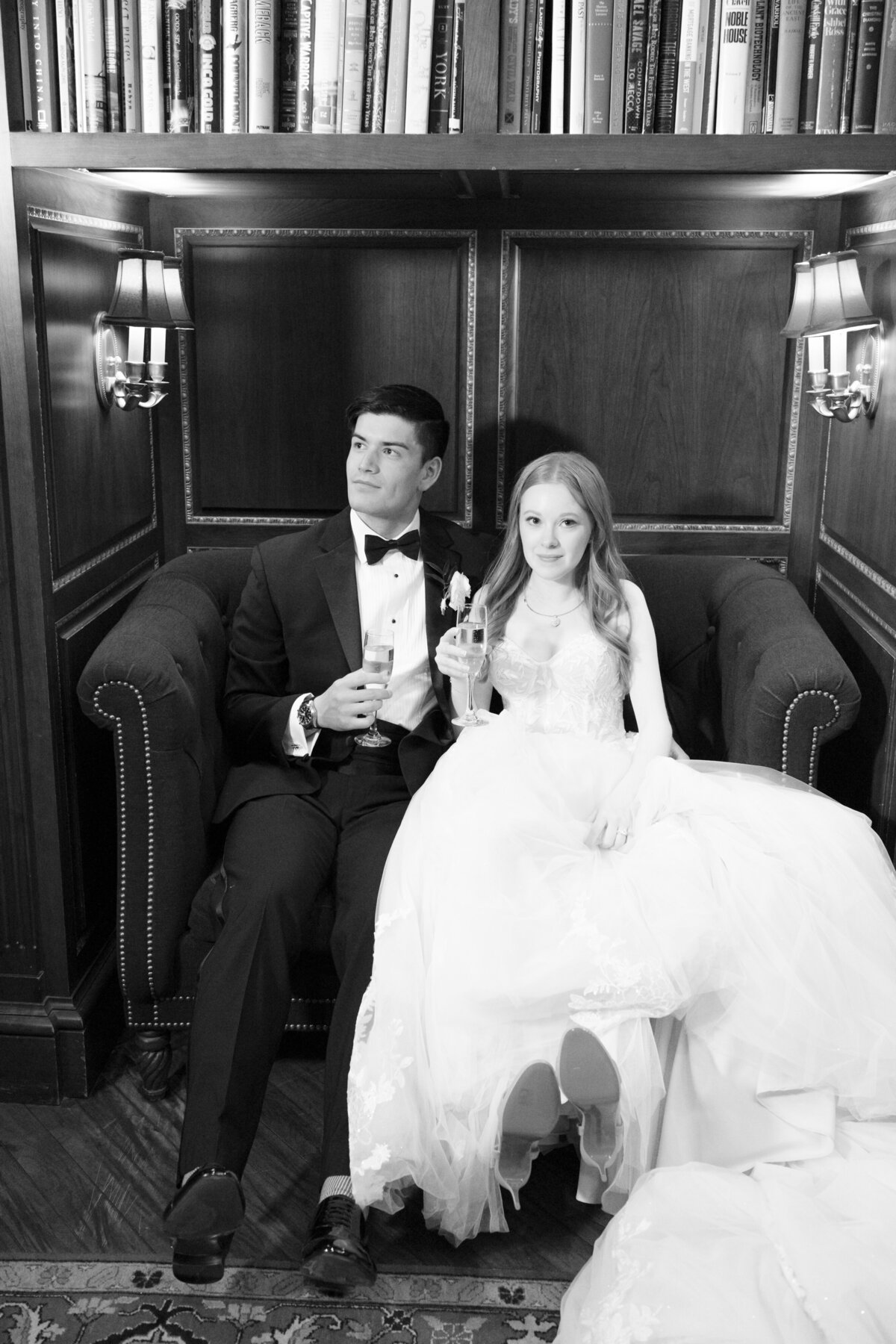 bride and groom in the library at The Broadmoor Resort in Colorado Springs, Colorado