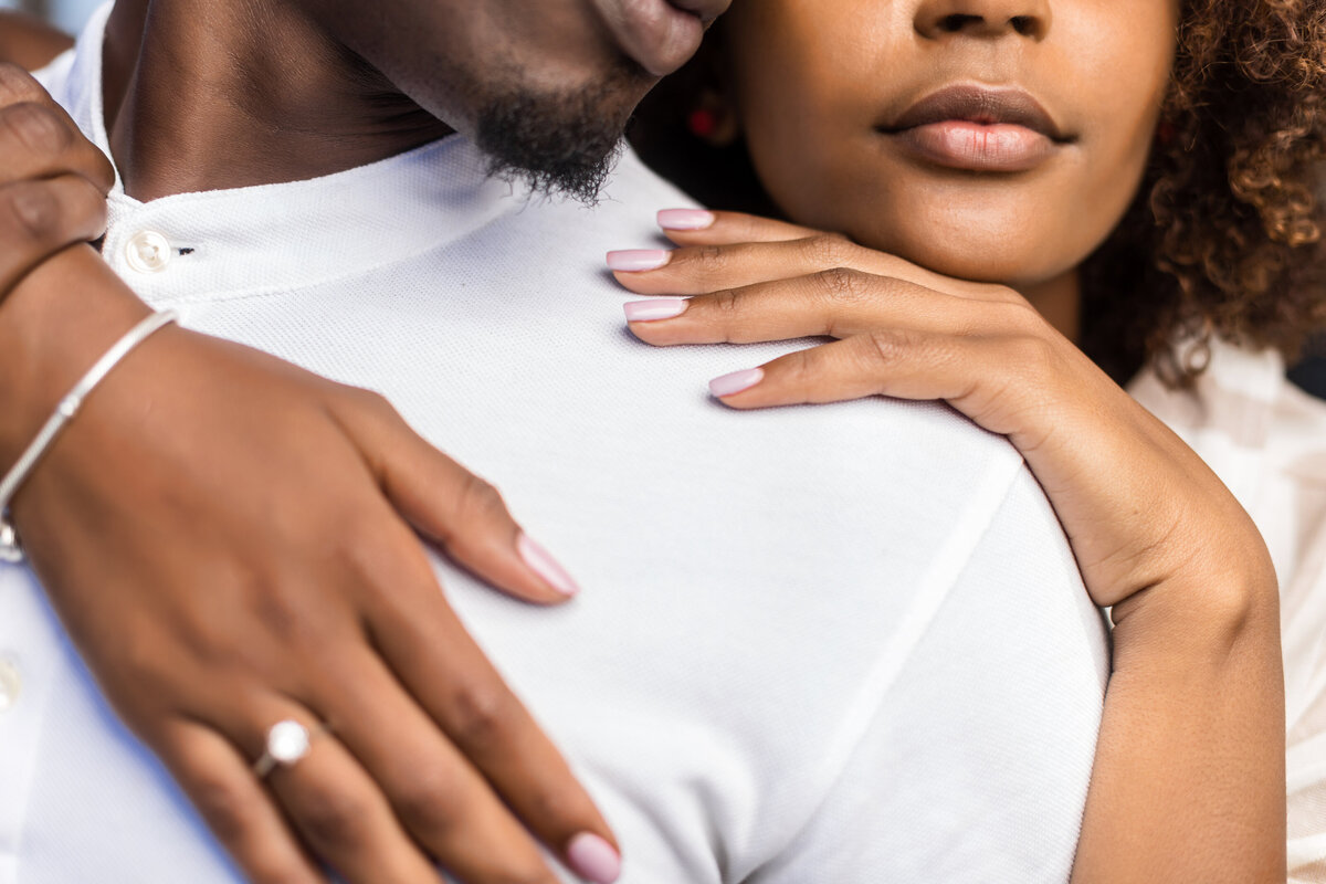 Black couple embracing each other.