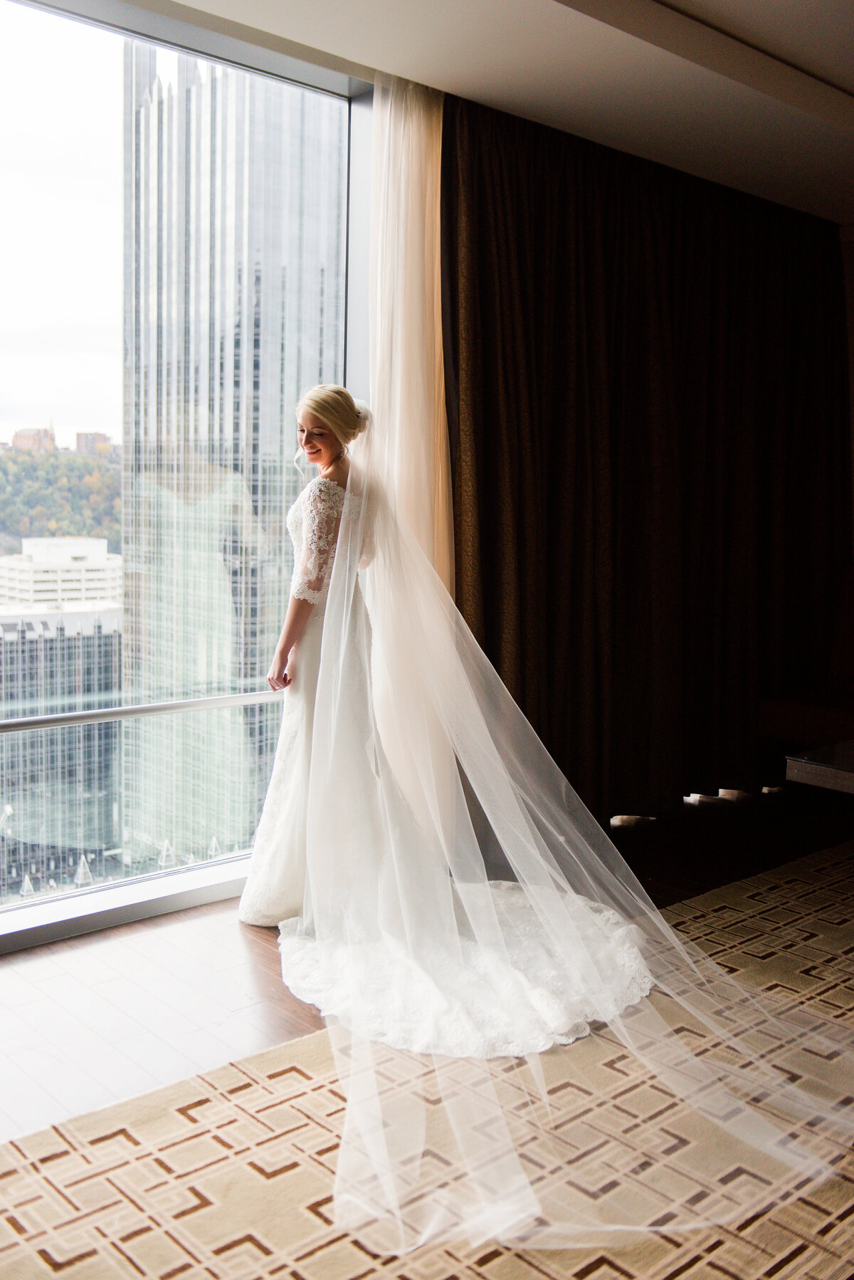 bride in window at fairmont hotel