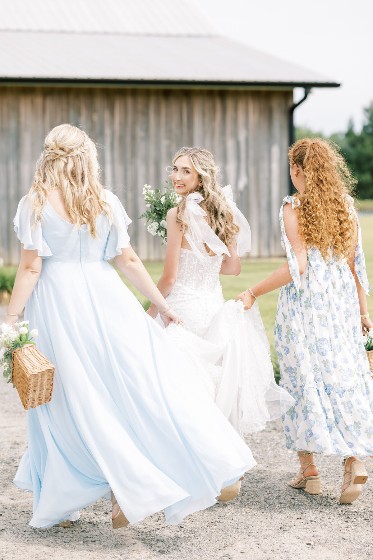bride walking with her bridesmaids