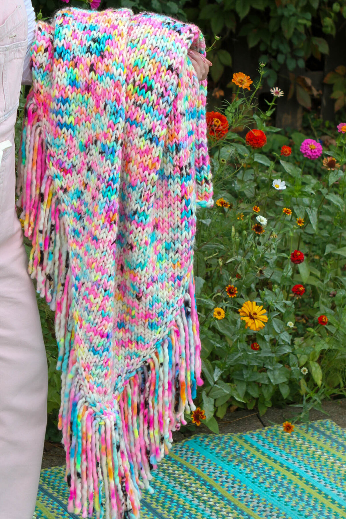 holding shawl
