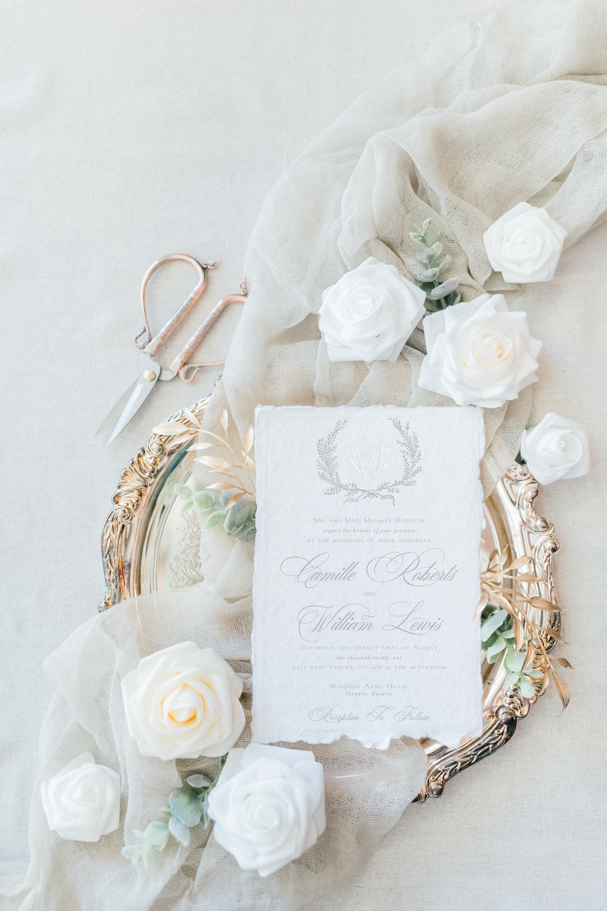 Letterpress wedding invitation on handmade paper