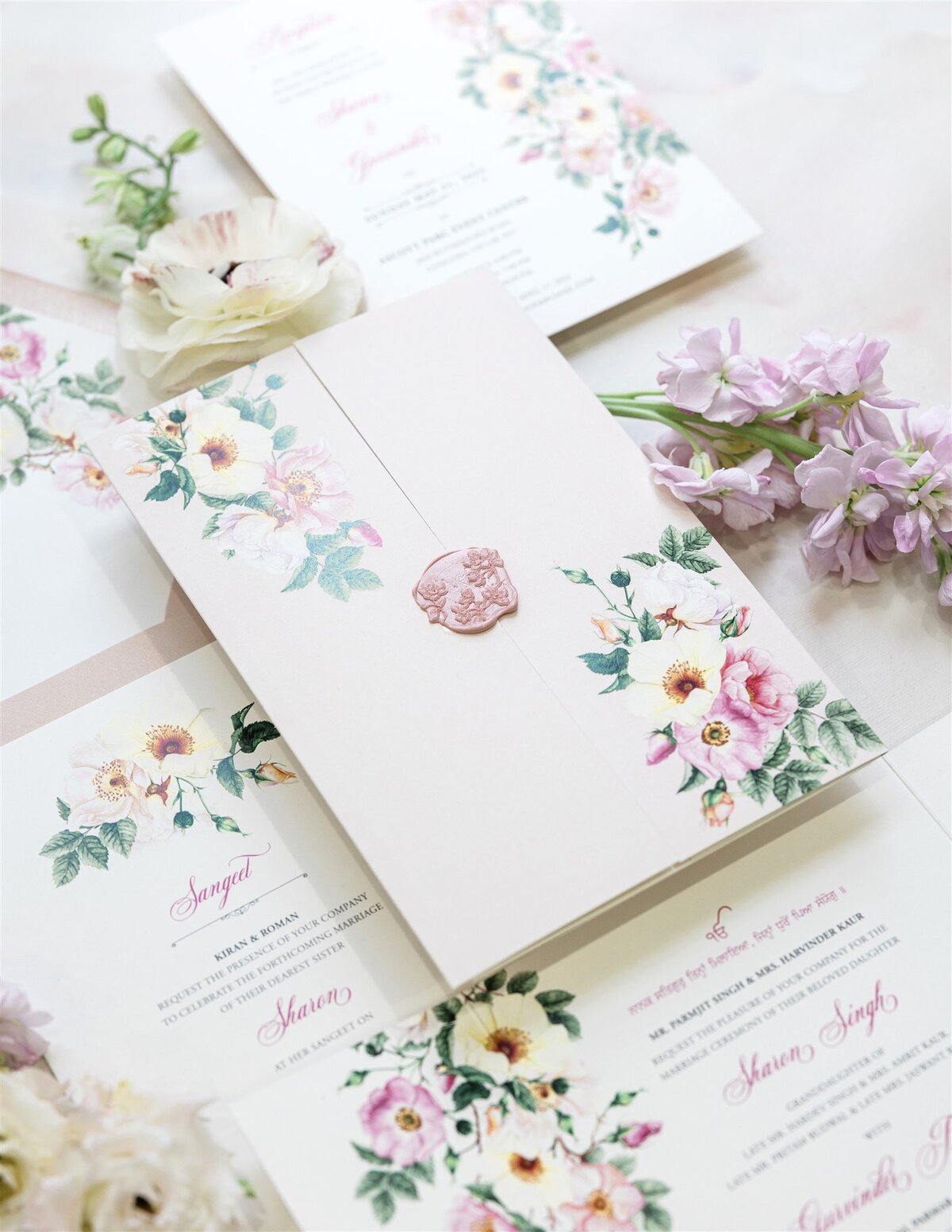Blush gate-fold wedding invitation 4