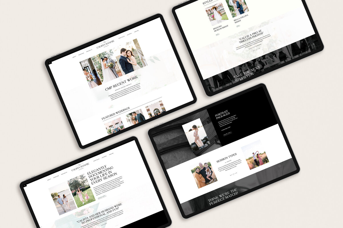 a mockup of a bold black and white website for a photographer