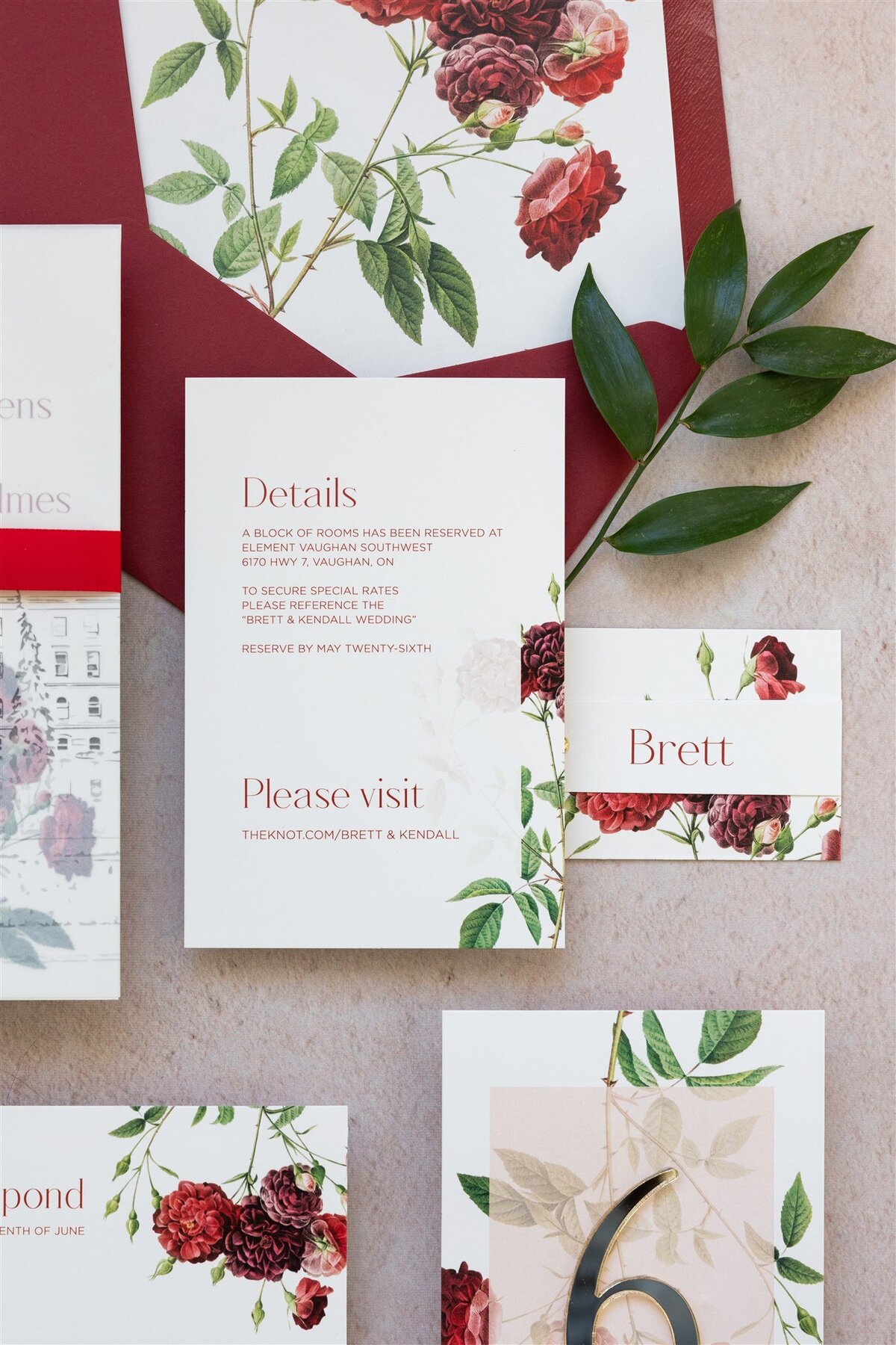 Burgundy florals wedding invitation 3