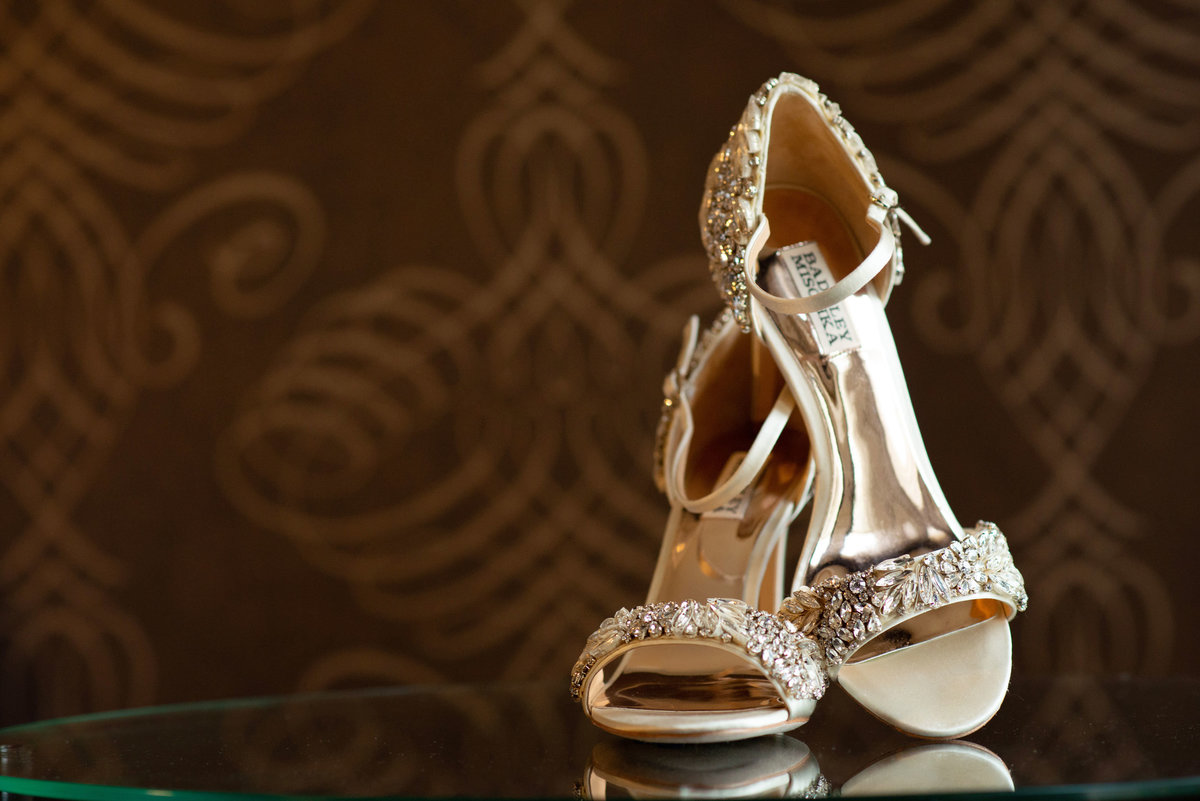 Bride's shoes at The Inn at Fox Hollow