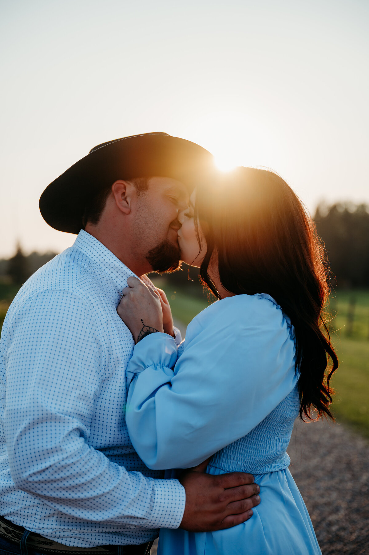 golden hour, rustic western wedding engagement photography
